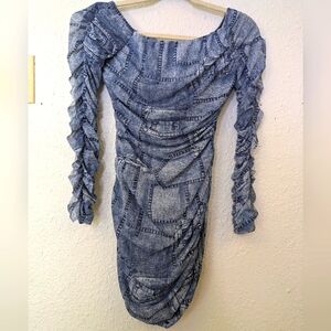 Y2K Madrag Mesh Denim Patchwork Mini Dress